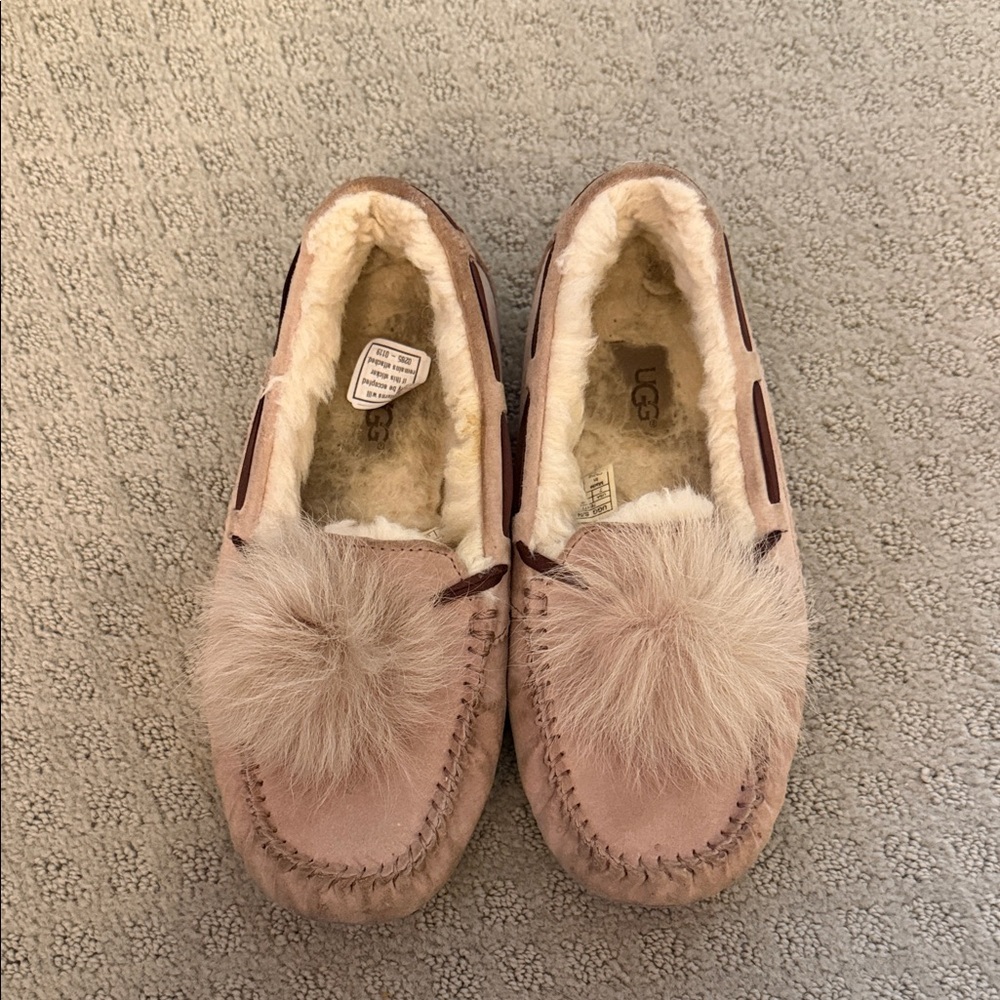 UGG Women's Pink Slippers with Fluffy Pom